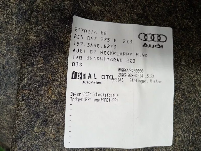 Обшивка крышки багажника Audi A4 2005 8E5867975 B6